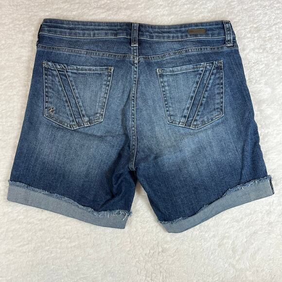 Kut From The Kloth Boyfriend Shorts Size 10 Medium Blue Wash Folded Raw Hem - Picture 2 of 7
